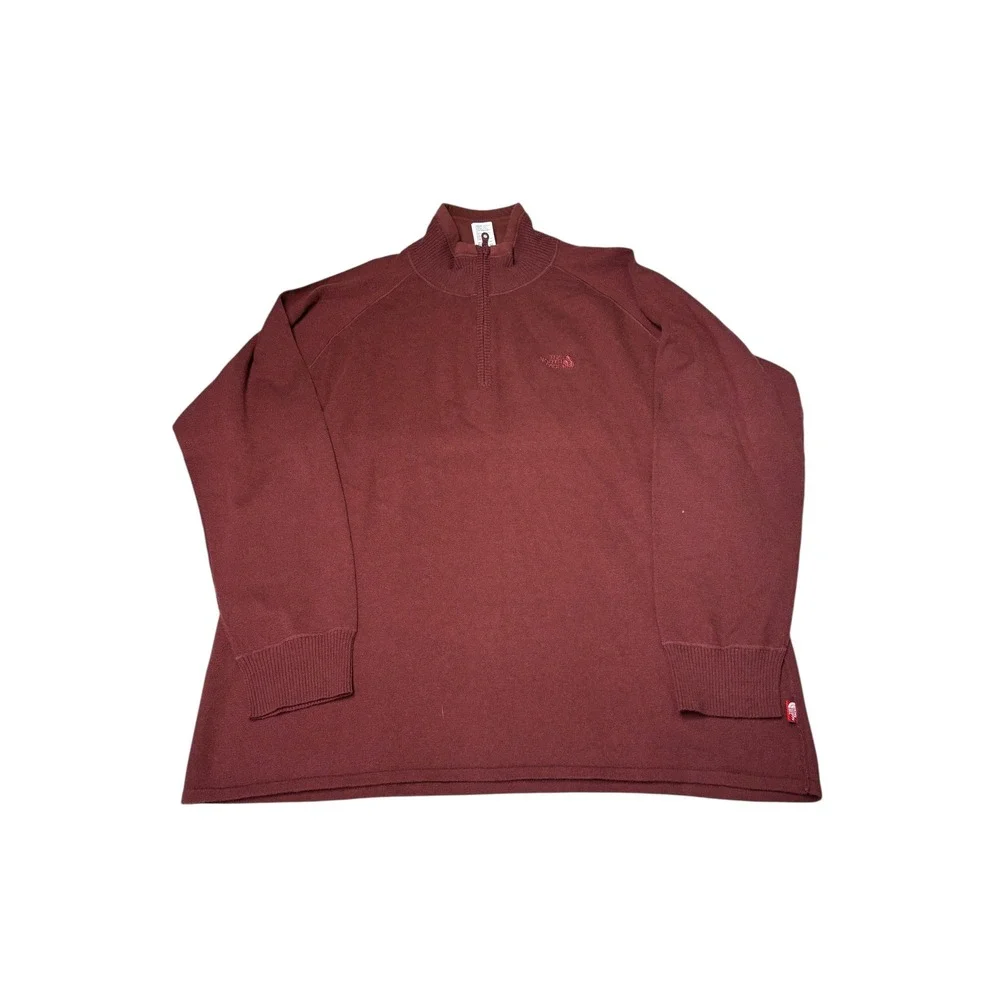 The‎ North Face Mens XXL Quarter Zip Wool Blend Sweater Maroon Burgundy Pullover
